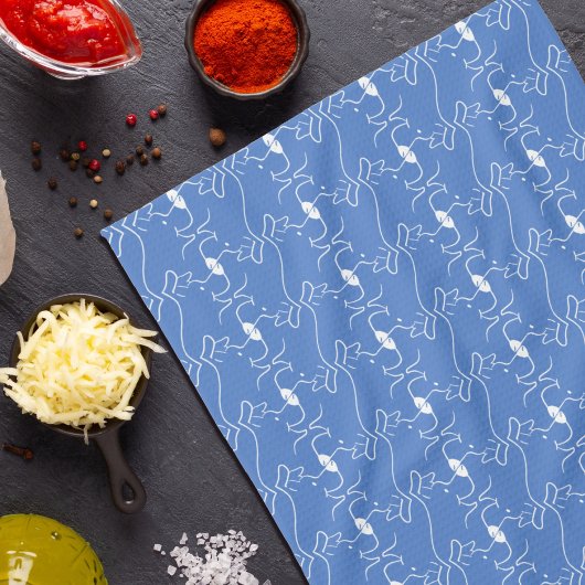 Ligne moderne Dessin Chien Bleu Blanc Serviettes d