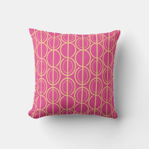 Ligne ovale liée motif rose et jaune coussin or