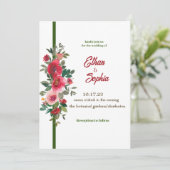 Ligne rouge faire-part de mariage florale (Debout devant)