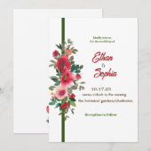 Ligne rouge faire-part de mariage florale (Devant / Derrière)