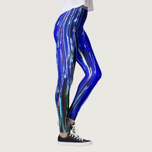 Lignes de dérive Leggings Art Abstrait Bleu (Droite)
