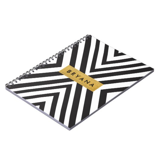 Lignes géométriques noires et blanches Carnet mode (Côté gauche)