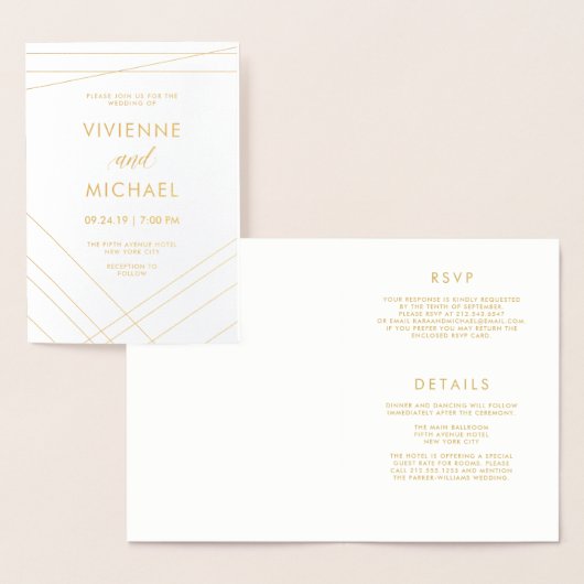 Lignes modernes | Invitation mariage Gold Foil (Affichage)
