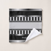 Lignes Noir, Argent Et Gris Simple Monographiées (Gant de toilette)