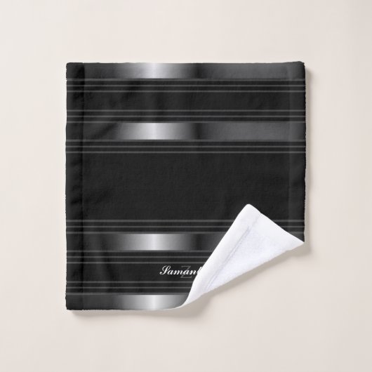 Lignes Noir, Argent Et Gris Simples (Gant de toilette)