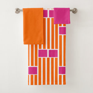 Lignes orange et Boîtes roses Serviettes de bain