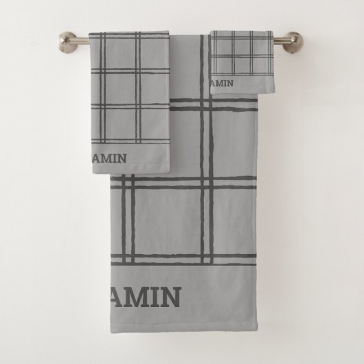 Lignes Plaid Gris Farmhouse Modernes Personnalisée (En situation)
