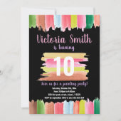 Lignes roses Peinture Invitations Anniversaire (Devant)