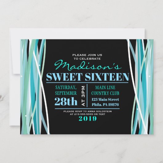 LIGNES SIMPLES Sweet sixteen 16 Invitation (Devant)