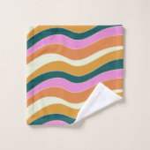 Lignes super Retro Rose et Vert Wavy  (Gant de toilette)