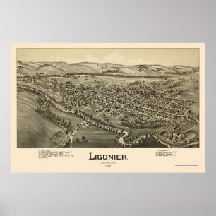 Ligonier, PA Panorama Kaart - 1900 Poster