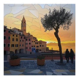Ligurian Sunset – Stained Glass Style Poster Perfect Poster