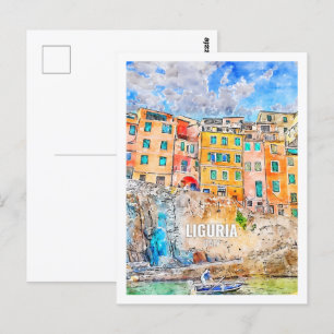 Ligurië Italië Famous Travel Waterverf Sketch Briefkaart