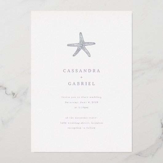 Lihue Mariage Argent Starfish Foil Invitation (Recto)