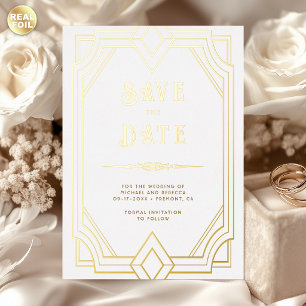 Lijn Art Deco Witte Gouden Trouw Save the Date Folie Uitnodiging