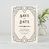 Lijn Art Deco Zwart Crème Trouw Save the Date (Staand voorkant)
