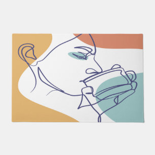 lijn kunst poster van vrouw die koffie drinkt deurmat