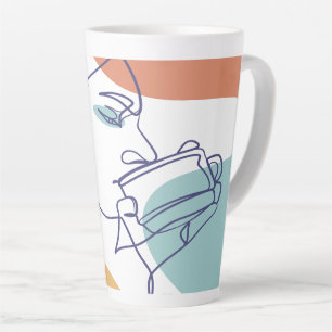 lijn kunst tekening poster van vrouw die koffie dr latte mok