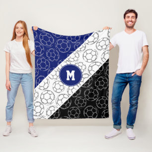 lijn kunst voetbalballen patroon op blauw wit zwar fleece deken