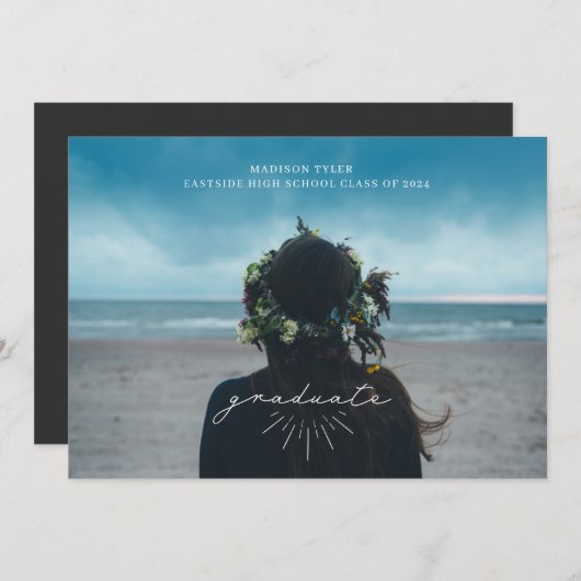 Lijn Kunst Wit het Afstuderen Horizontale Foto van Aankondiging (Voorkant / Achterkant)