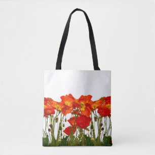 Lijn rode papaver, geïsoleerd, achtergrond, schoon draagtas