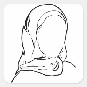 Lijn Teken Muslim Girl Hijab Arab Woman geïsoleer Vierkante Sticker
