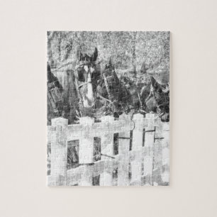 Lijn van Amish Horses Black en white Legpuzzel