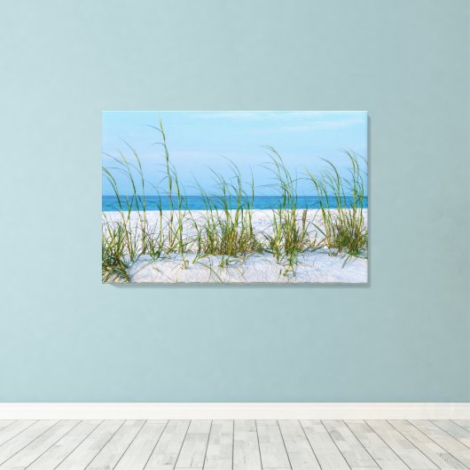Lijn van Zee haver in witte zand Canvas Afdruk (Insitu (Houten vloer))