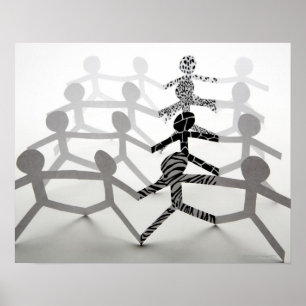 Lijn witte papierkettingpoppen poster