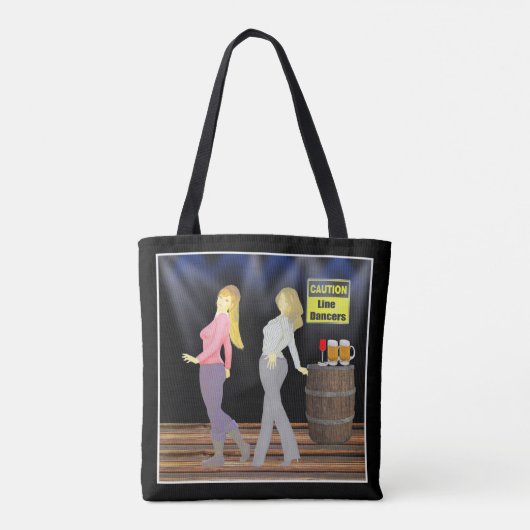 Lijndanserende vrouwen met waarschuwing draagtas (Achterkant)