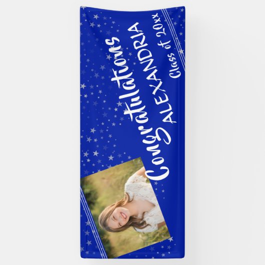 Lijnen en sterren | Koningsblauw | Foto Afstuderen Spandoek (Verticaal)