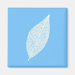 Lijnenkunst blad skelet blauw en wit magneet