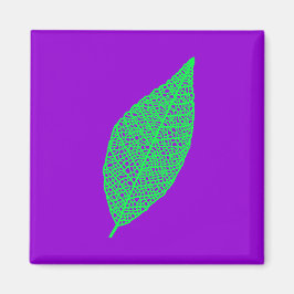 Lijnenkunst blad skelet paars en groen magneet