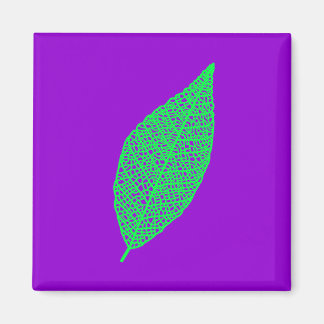 Lijnenkunst blad skelet paars en groen magneet