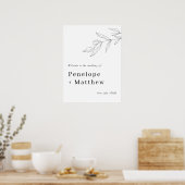 Lijnkunst bladgroen blad welkomstbord poster (Keuken)