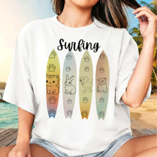 Lijnkunst huisdier surfen surfplank t-shirt