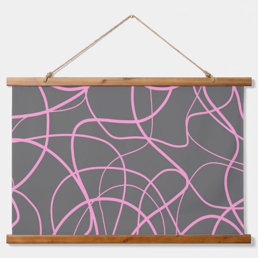 Lijnkunst: Roze op grijs Hangend Wandkleed (Voorkant)
