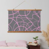 Lijnkunst: Roze op grijs Hangend Wandkleed (Slaapkamer)