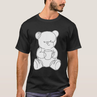 Lijnkunst Teddybeer met een mok — Minimalistische T-shirt