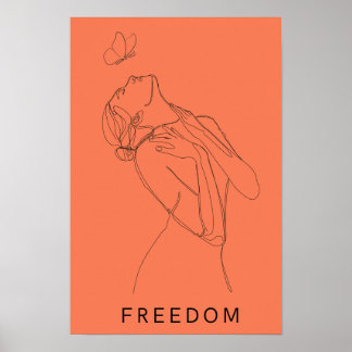 Lijnkunst Vrouw Vlinder Zalm Poster