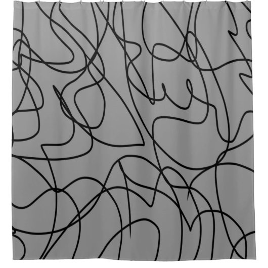 Lijnkunst: zwart op grijs douchegordijn (Voorkant)