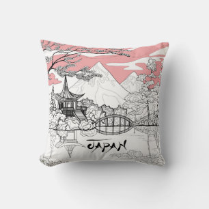 Lijnschildering van de Japanse Tempelberg Kussen