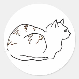 Lijntekening Gestreepte Kat Ronde Sticker