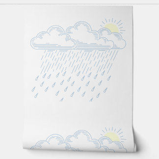 Lijntekening Illustratie van Regen en Zonneschijn Behang
