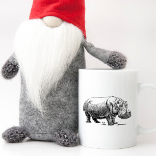 Lijntekening Nijlpaard Zwart en Wit Koffiemok