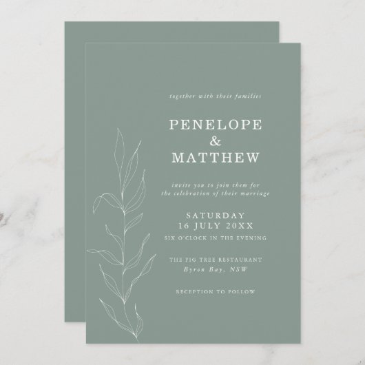 Lijntekening Salieblad Bruiloft Uitnodiging (Voorkant / Achterkant)