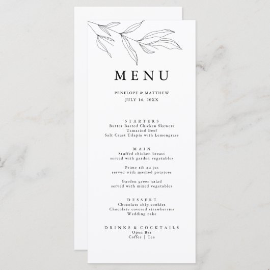 Lijntekening Schetsenvullingsmenu Menu (Voorkant / Achterkant)