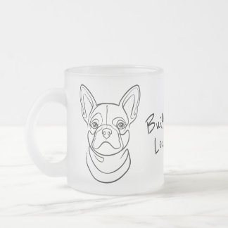 Lijntekening van Franse Bulldog. Klein gebouwd. Gr Matglas Koffiemok
