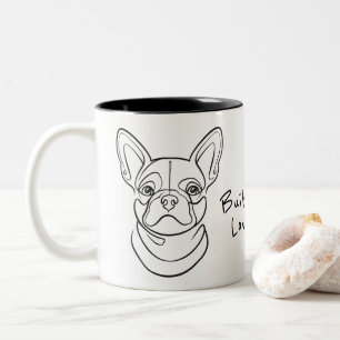 Lijntekening van Franse Bulldog. Klein gebouwd. Gr Tweekleurige Koffiemok