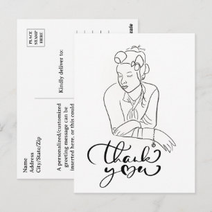 LIJNTEKENING van vrouw uit de jaren 40 Bedankt Briefkaart